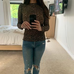 All Saints Leopard long sleeve fitted blouse
